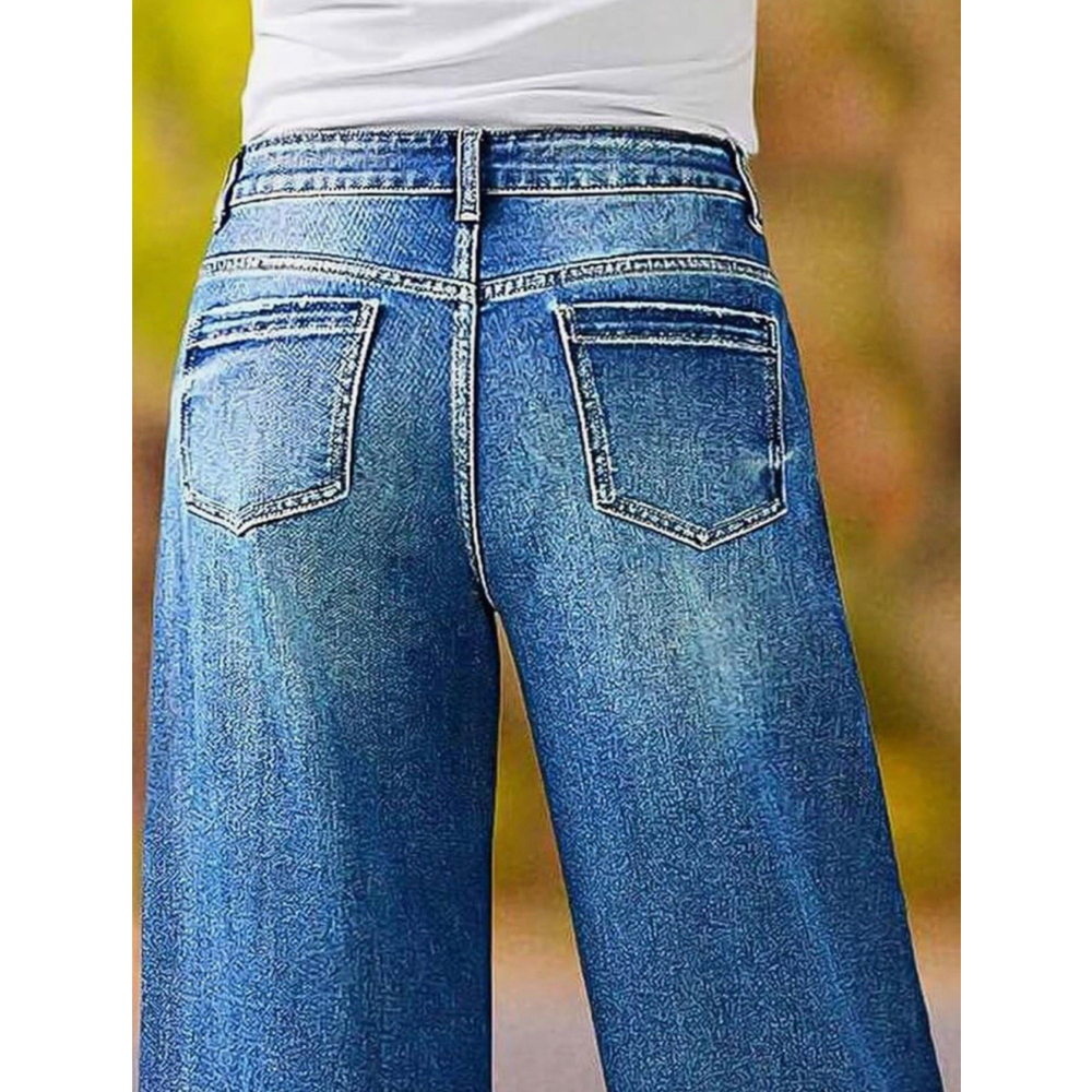 Flamingals Wide Straight Leg Cropped Jeans Women Mid Rise Baggy Casual Wash M - Picture 5 of 6